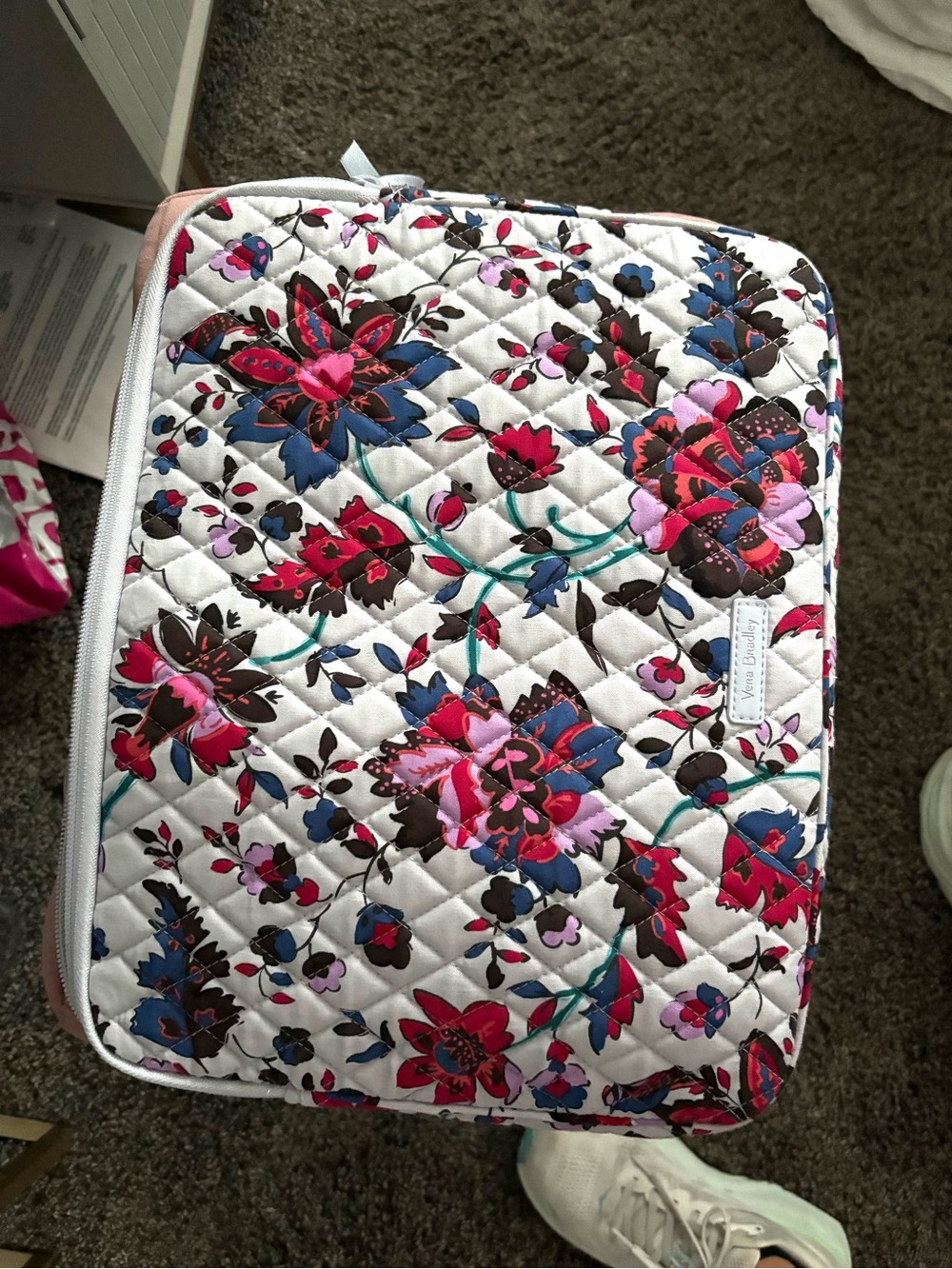 Quilted Floral Cosmetic or Travel Case - Pink & Blue Flowers